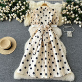 Dinner Dress Female High-End Light Luxury Famous Bubble Bubble Sleeve Dress Design Feel Waist Strap Fluffy French Dress