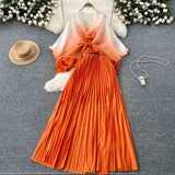 Folded Suit Female Strap To Waist Gradient Color Pressure Folding Shirt High Waist 100 Folded Skirt Two Sets