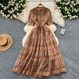 French Retro Court Dress Women's Waist Thin Temperament Bubble Sleeve Lace Splicing Big Swing Dress Dress