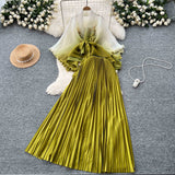 Folded Suit Female Strap To Waist Gradient Color Pressure Folding Shirt High Waist 100 Folded Skirt Two Sets