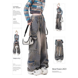 Jeans Women Autumn Dopamine Wearing Retro Work Pants To Make Old Pocket Design Straight Trousers