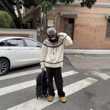 Autumn And Winter Fair Island Jack Flower Sweater Men's Korean Version Of Loose Minority Ethnic Style Design Knitted Shirt