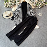 Korean Version Of Chic Fashion Set Women's Long-Sleeved Knitted Top Coat + High-Rise Display Thin Leg Straight Trousers Three-Piece Set