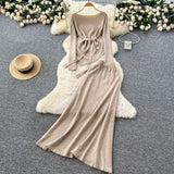 French Temperament Wears A Female Autumn And Winter Design Sense Of Irregular Strap To The Waist Long-Sleeved Knitted Shirt + High Waist Half-Dress