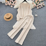 Fashion Suit Female French Gentle Wind Loose Jersey Sweater High Waist Thin Trousers Two-Set