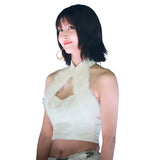 2025 Autumn And Winter New Women's Pure Color Sexy Hot Girl Hair Splicing Hollow Short Sleeveless Top