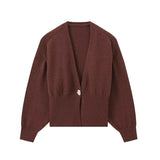 Autumn And Winter New Shaped Button Sweater Top Fashion Casual Simple Sense V-Neck Knitwear