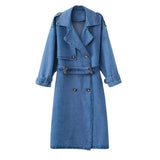 Explosion Spring New Loose Double Buckle With Belt Denim Wind Coat Coat Coat