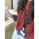 Vintage Temperament Red Mahjong Short Knitted Cardigan Women's Autumn And Winter New Niche Design High-End Sweater Jacket