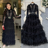 French Light Luxury Famous æÂ Heavy Industry Embroidery Embroidery To Close The Waist Net Velvet Pong Pong Dress Female Thin Temperament Elegant Dress