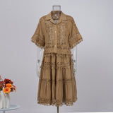 French Court Style Lace Lace Hollow Hook Short Blouse High-Waisted Lace Spliced Skirt Suit
