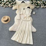 High-End Small Fragrant Style Wearing Women's Autumn Fashion Nail Ball Collar Sleeveless Knitted Dress Long Sleeve Open Shirt Coat