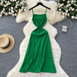 Summer Dress Women 2025 New Gentle Wind Temperament Slings Waists Thin Vertical Knitted Dress Inside The Long Skirt
