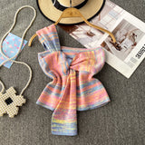 Summer Design With Chic Kinescastic Striped One-Shoulder Sling Vest For Women Wearing A Short Coat Of Body