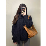 Temperament Vintage Knitted Sweater Asymmetric Knitted Cardigan Jacket Woman 2025 New Autumn And Winter