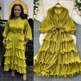 2025 New Elegant Dress Spring Dress High-End Retro Collar Lantern Sleeves To Close Waist Lotus Leaves Side Pressure Skirt Dress Woman