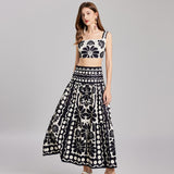 Vintage Knitted Set Women's Sleeveless Vest + Mid-Long Half-Dress Senior Geathed Two-Piece