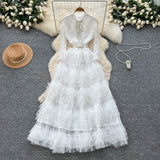 French Light Luxury Famous æÂ Heavy Industry Embroidery Embroidery To Close The Waist Net Velvet Pong Pong Dress Female Thin Temperament Elegant Dress