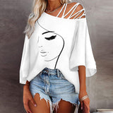 New Autumn Fashion Splicing Loose Leisure Blouse Lady Print T-Shirt