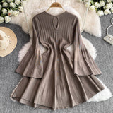 Hepburn High-End Knitted Dress Women Autumn And Winter Royal Sister Temperament Dating Short Skirt French Waist Sweater Skirt