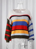Spring And Autumn 2025 Women's Comfortable Casual Round-Neck Loose Bump Striped Knitted Sweater