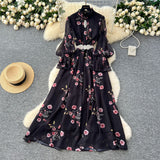 French Elegant Dress Women 2025 New Fashion Set To Collect Waist Thin Temperament Print Chiffon Over-Capped Skirt