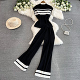Fashion Suit Women's Korean Version Of Sleeveless Knitted Top Two Sets Of Leisure High-Rise Slim Straight Broad Leg Pants