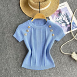 Spice Girls Knit Round Collar T-Shirt Girls Summer Thin Short Thin Design Feeling Fried Street Pure Desire Top