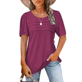 2025 Women's Summer Round-Neck Short-Sleeved Chest Tuck Line Folded Blouse T-Shirt