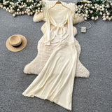 French Temperament Wears A Female Autumn And Winter Design Sense Of Irregular Strap To The Waist Long-Sleeved Knitted Shirt + High Waist Half-Dress