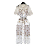 French Court Feng Sleeve Lace Dress Hollow Hook Butterfly Tie Sling Temperament Elegant Dress