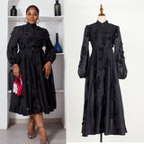 2025 Spring Dress New Elegant Famous Color Nails Half High-Collar Lantern Sleeve Flowers With Large Skirt Dress