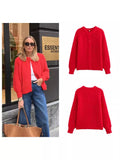 Autumn/Winter 2025 New Women's Solid-Color Casual Fashion Coarse Knit Long-Sleeved Sweater Cardigan Jacket