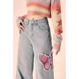 Butterfly Splicing Jeans Women Autumn And Winter Design Sense Loose Straight Pear-Shaped Casual Broad Legs Long Pants