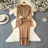 Small Fragrant High-End Autumn And Winter Round Collar With Thick Knitted Dress With Belts And Hips Skirt Sweater