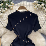 Cousin Temperament Half-High Collar Short-Sleeved Dress Female Design Button-Skinny Open Fork Medium Long Knitting Skirt
