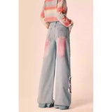 Butterfly Splicing Jeans Women Autumn And Winter Design Sense Loose Straight Pear-Shaped Casual Broad Legs Long Pants