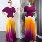 Three-House Folded Suit Women's Summer Design Feeling Shiny Short-Sleeved Top High Waist Gradient Color Bajamas Skirt