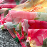 One-Word Shoulder Lotus Leaf Side Waist Dress Female Design Feel In The Pendant Pendant Print Chiffon Dress