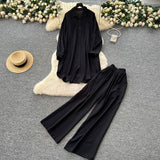 Lazy Casual Suit Women's Korean Version Of The Fashion Loose Long-Sleeved Shirt Dress High Waist Wide Leg Pants