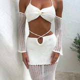 Spring/Summer 2025 New Wapped Chest Sleeve Blouse Knitted Women's Two-Piece Set
