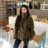 2025 Autumn And Winter New Women's Commuting Collar Button Belt Belt Coat Woman