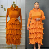 Miyake Folded High-Grade Sense Of Small Vintage Collar Lace With Waist Lotus Leaf Side Pressure Folded Elegant Dress Woman