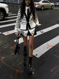 New Women's Black And White Stripes Simple Fashion V-Neck Button Knitted Cardigan Jacket