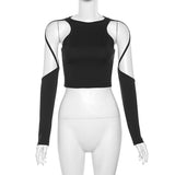 2025 Autumn Fashion Trend Women's New Long-Sleeved Round-Neck Solid Color Repair Body Bare Umbilical T-Shirt