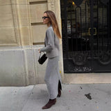 23 Autumn New Women's Fashion Simple Knitted Double Coat + Skirt