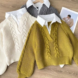 Sweater Autumn And Winter Splicing Women's Shirt Wear Design Niche Collar Loose Jaflage Shirt Fake Two