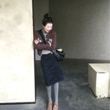 Zhao Luth's Same Tibetan Cyan Knitted Cardigan Women 2025 Early Autumn College Style Buds Half-Dress Three-Piece Dress