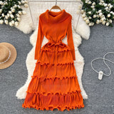 Miyake Folded High-Grade Sense Of Small Vintage Collar Lace With Waist Lotus Leaf Side Pressure Folded Elegant Dress Woman