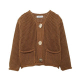 Autumn/Winter 2025 New Women's Solid-Color Casual Fashion Coarse Knit Long-Sleeved Sweater Cardigan Jacket